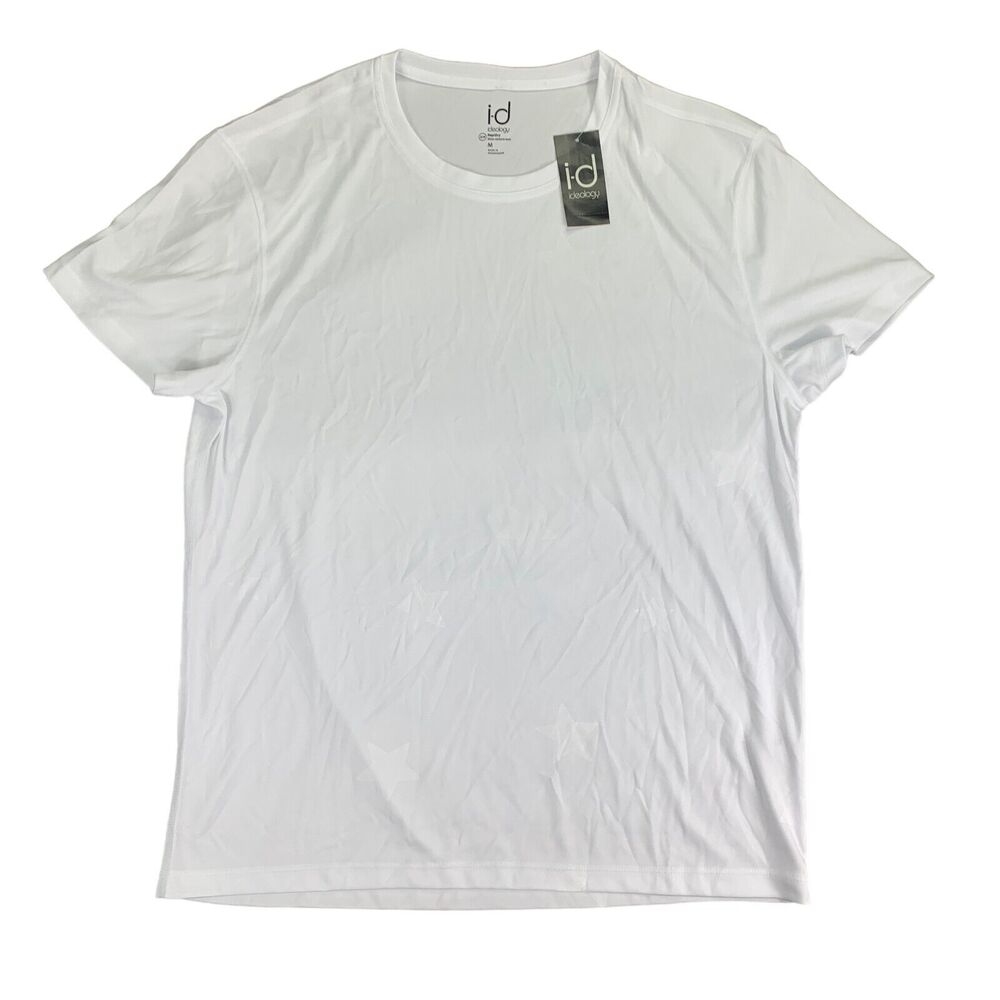 Ideology Mens RapiDry Embossed Star Performance Short Sleeve T-Shirt White M
